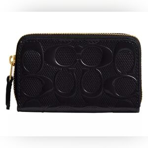 Coach Boxed Small Zip Around Card Case In Signature Leather